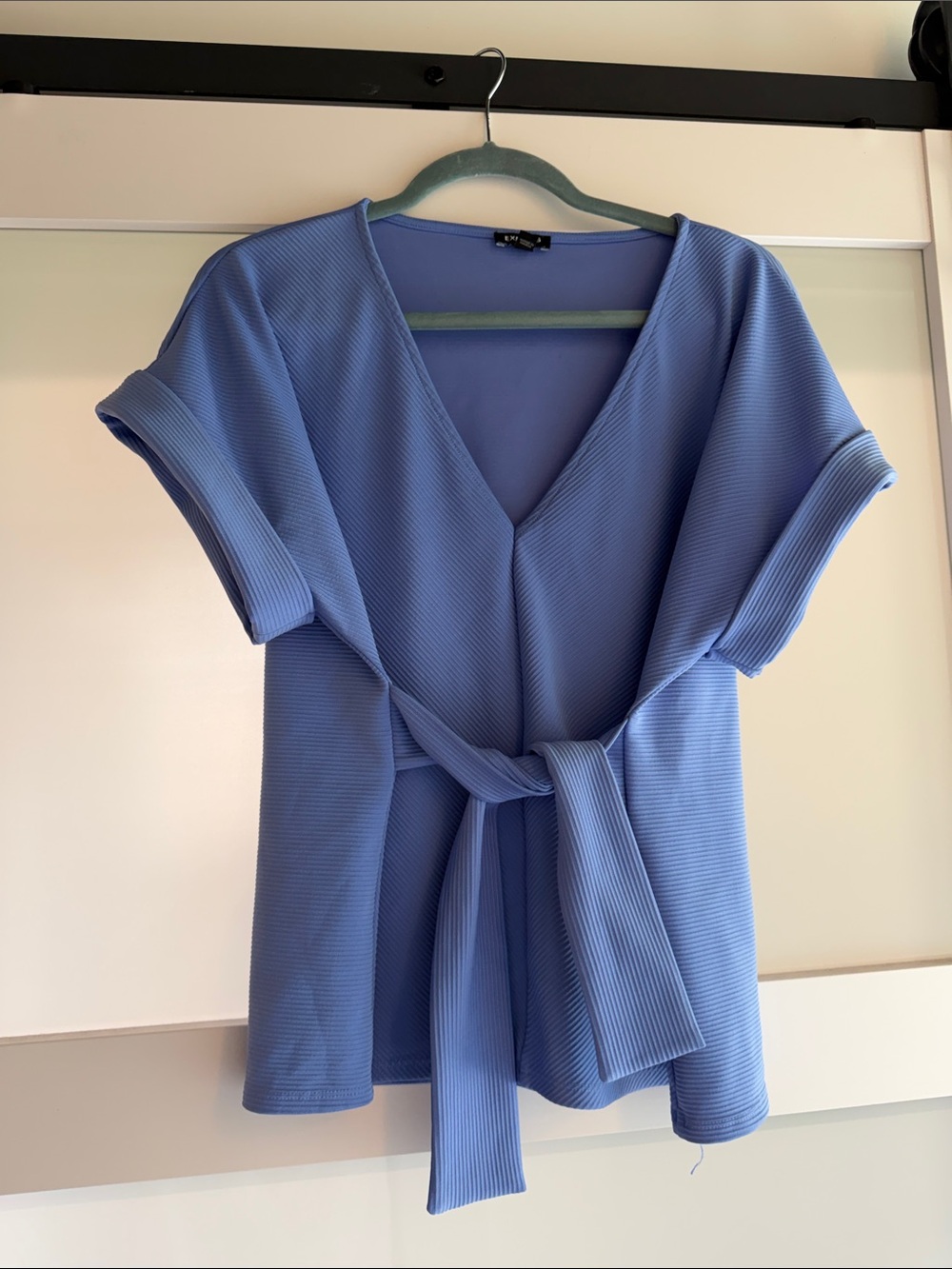 Express Periwinkle Blue V-Neck Tie-Front Tunic